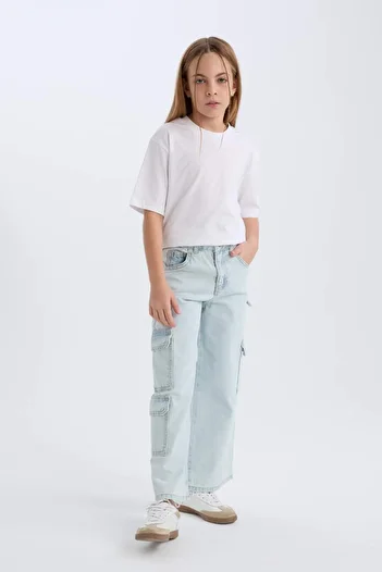 DeFacto Girls Wide Leg Cargo Pocket Wide Loose Leg Jean Pants C8543A824Au