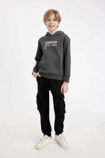DeFacto Erkek Çocuk Cepli Yazı Baskılı Kapüşonlu Okul Sweatshirt C7567A824WN