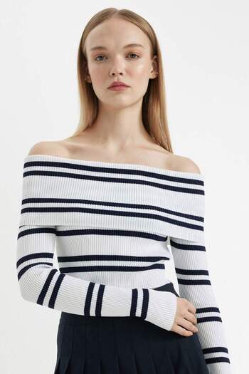 DeFacto Slim-Fit, schmal geschnittener, gestreifter Strickpullover mit offenen Schultern 3129400
