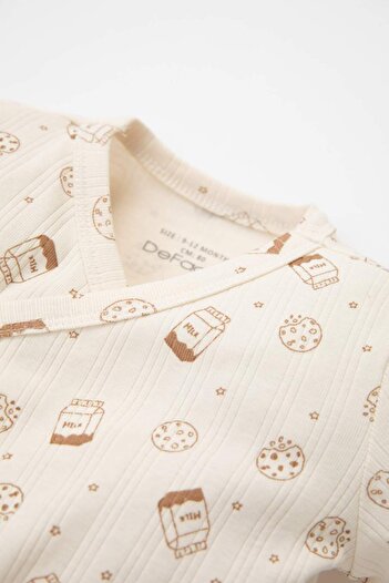 DeFacto Baby Boy Newborn White Tied Patterned Long Sleeve Jumpsuit C4731A524Au
