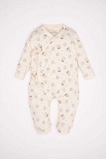 DeFacto Baby Boy Newborn White Tied Patterned Long Sleeve Jumpsuit C4731A524Au