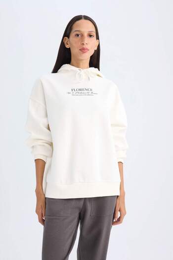 DeFacto Übergroßes, weit geschnittenes, bedrucktes, dickes Sweatshirt mit Kapuze D5292AX24AU