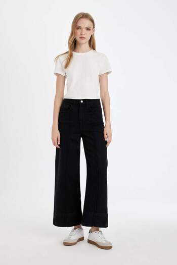 DeFacto Crop Wide Leg High Waist Short Wide Leg Jean Pants D4319Ax24Au