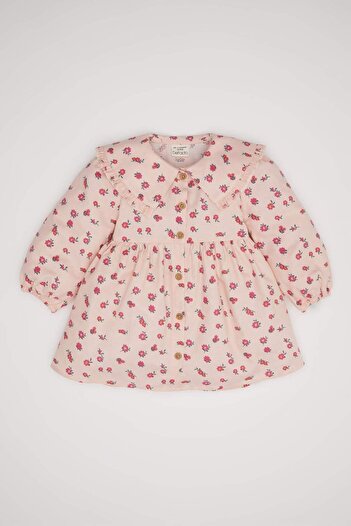 DeFacto Baby Girl Wide Collar Button Floral Long Sleeve Twill Dress D2545A524Au