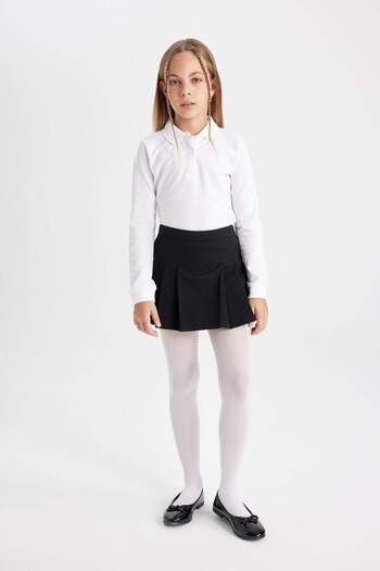DeFacto Black Twill Pleated School Skirt for Girls - Basic Elastic Waist C7740A824Au
