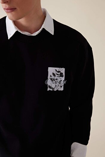 DeFacto Boxy Fit Bisiklet Yaka Baskılı Sweatshirt C7048AX24AU