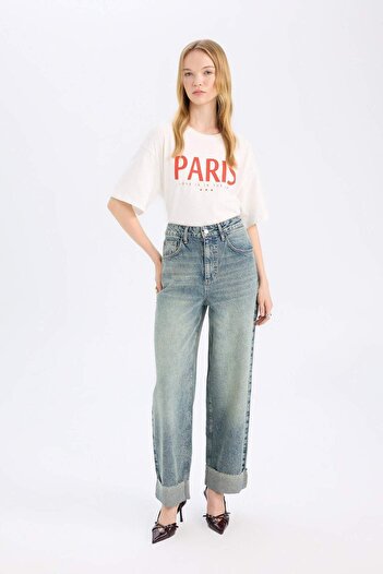 DeFacto Baggy Fit Ψηλόμεσο Παντελόνι Πλυμένο Jean D5440AX24AU