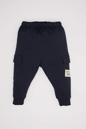DeFacto Baby Boy Navy Blue Elastic Waist Label Printed Sweatpants D4611A524Au