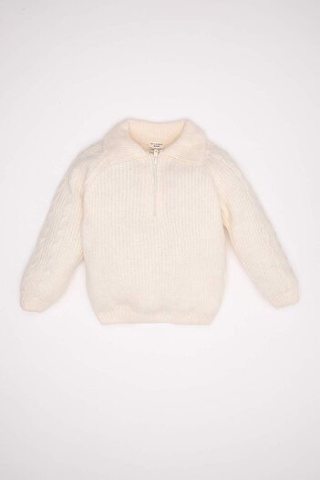 DeFacto Baby Girl Large Collar Zippered Knitwear Sweater D0578A524Wn