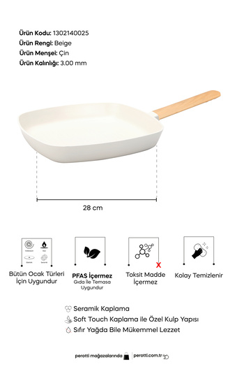 Perotti Danish Cook Beige Induction Base Grill Pan 28 cm