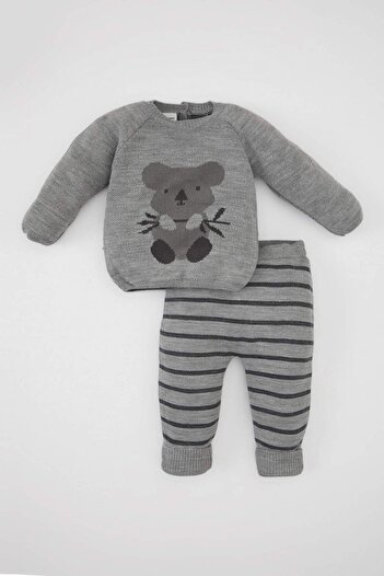 DeFacto Baby Boy 2L Society Koala Embroidered Cycling Sweater Sweater Striped Elastic Waist Bottom C9590A5