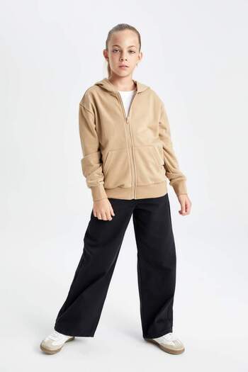 DeFacto Girls Basic Plain Hooded Zippered School Cardigan C8110A824Au