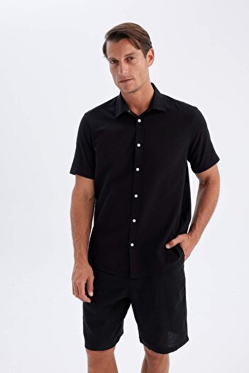 DeFacto Polo Neck Cotton Regular Fit Shirt - Short Sleeve, Solid Fit D1057Ax24Sm