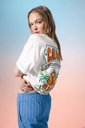 DeFacto Cool Oversize με φαρδύ λαιμόκοψη με στάμπα κοντομάνικο μπλουζάκι D5076AX24HS