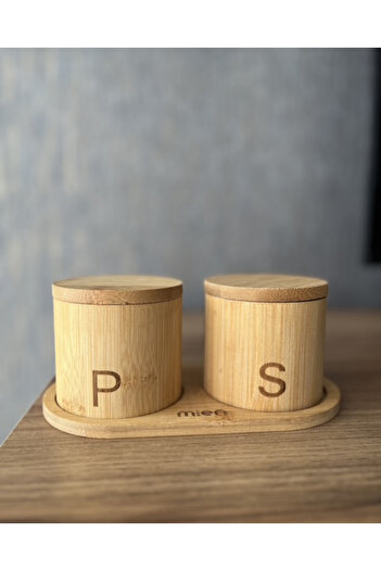 evolagrup Mien 2-Piece Spice Jar Bamboo Magnetic Lid - Light Brown
