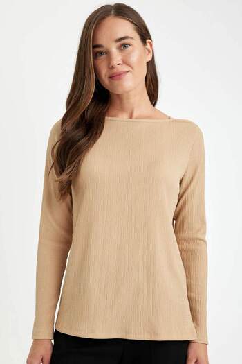 DeFacto Regular Fit Boat Neck Wrap Long Sleeve T-Shirt D3711Ax24Au