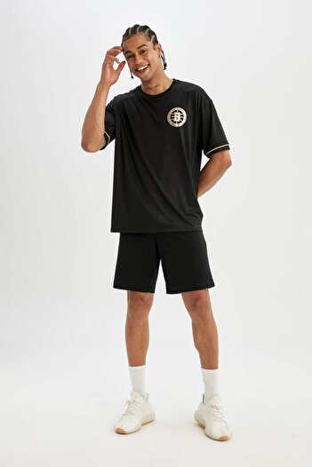 DeFacto DeFactoFit NBA Brooklyn Nets Boxy Fit Crew λαιμόκοψη βαρύ ύφασμα πλάτη με στάμπα κοντομάνικο μπλουζάκι B9918A
