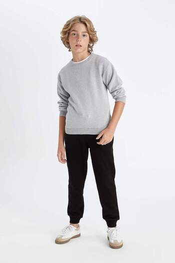 DeFacto Boy's Gray Crew Neck Basic Plain Knitwear Sweater C8617A824Wn