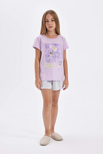 DeFacto Girls' Pajama Set with Shorts - Short Sleeve, Printed D2067A824SM