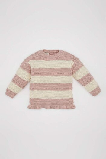 DeFacto Baby Girl Striped Crew Neck Buttoned Sweater Sweater C8088A524Au