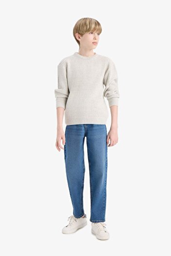 DeFacto Boy's Gray Crew Neck Basic Plain Knitwear Sweater C9468A824Au