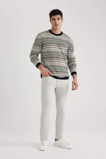 DeFacto Standard Fit Regular Cut Crew Neck Jacquard Print Knitwear Sweater B9715Ax24Au