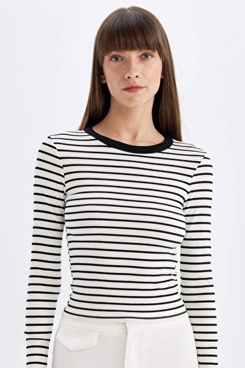 DeFacto Slim Fit karcsúsított csíkos hosszú ujjú póló D3754AX24AU