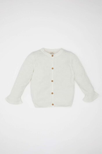 DeFacto Baby Girl Crew Neck Sleeves Ruffled Button Knitwear Cardigan C8605A524Wn