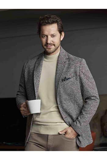 Dufy Brown Men's Slim Fit Melange Patterned Casual Mono Collar Jacket