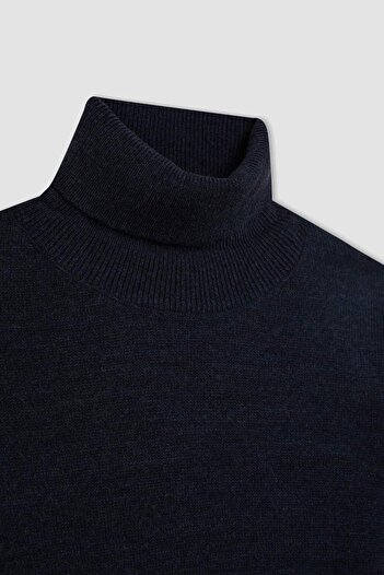 DeFacto Boy's Navy Blue Turtleneck Basic Plain Knitwear Sweater A8637A824Wn