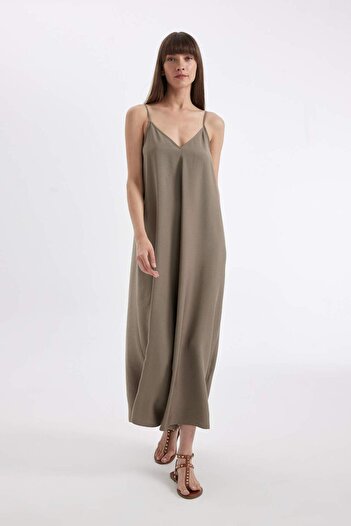 DeFacto V-Neck Strappy Maxi Dress - A-Line D4804AX24HS