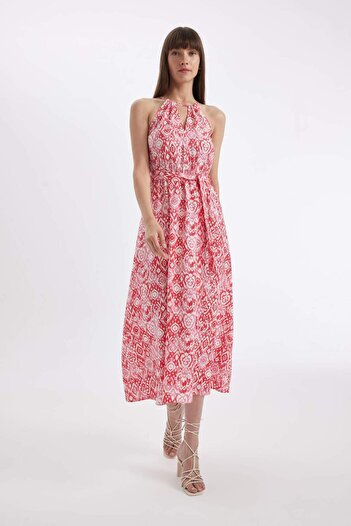 DeFacto Ärmelloses Maxikleid mit Neckholder-Muster D2649AX24HS