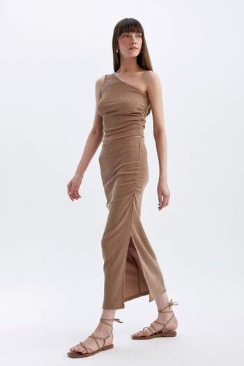 DeFacto Straight Cut Regular Waist Wrap Midi Skirt - D2839AX24HS