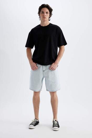 DeFacto Σορτς Jean Bermuda Straight Fit από 100% βαμβάκι D3955AX24SM