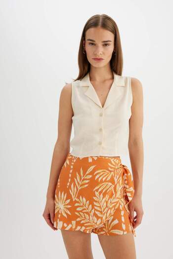 DeFacto High Waist Patterned Wide Leg Viscose Shorts Skirt A8125Ax24Hs