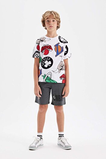DeFacto NBA Wordmark Patterned Boys' Shorts - C5370A824HS