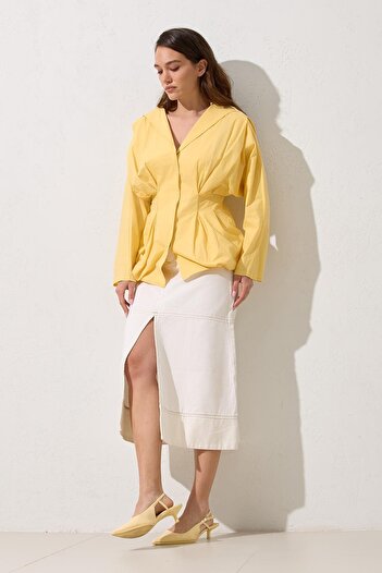 Setre Butter Yellow 100% Cotton Full Fit Blouse with Shirring Detail at the Waist