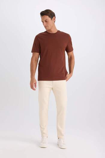DeFacto 100% Cotton New Regular Fit Crew Neck Basic Plain Short Sleeve T-Shirt V7699Az25Sp