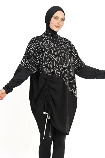 InStyle Off Shoulder Sleeve Black Hijab Swimsuit 6298A
