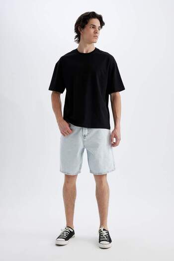 DeFacto Σορτς Jean Bermuda Straight Fit από 100% βαμβάκι D3955AX24SM