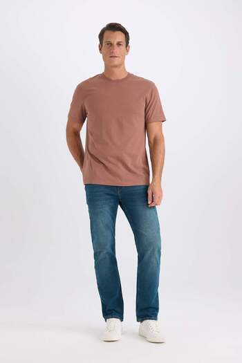 DeFacto 100% Cotton New Regular Fit Crew Neck Basic Plain Short Sleeve T-Shirt V7699Az25Sp