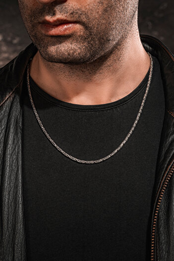 OSMANLI GÜMÜŞ Erkek Gümüş Kolye - Erkek Gümüş Kolye Yuvarlak Kral Model 2,8 Mm