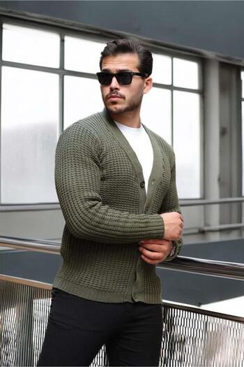 Valiberta Nopenli Ribbed Knitted Buttoned Cardigan - Khaki