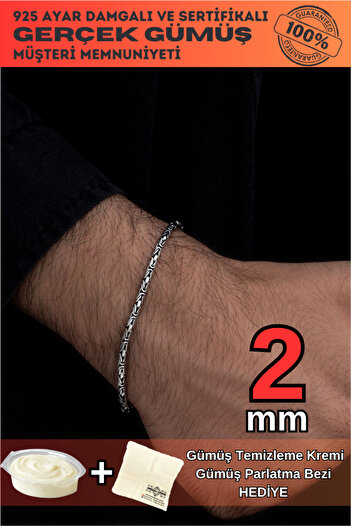 OSMANLI GÜMÜŞ 2mm 925 Ayar Gümüş Yuvarlak Kral Model Erkek Bileklik Künye 249540193