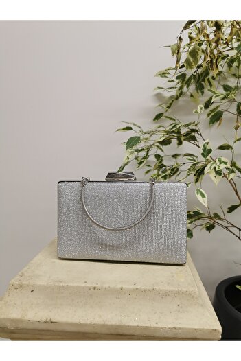 NAZART Geantă clutch argintie cu pietre mari pentru femei, portofoliu, cu curea din lanț, geantă elegantă de umăr pentru nuntă sau logodnă.