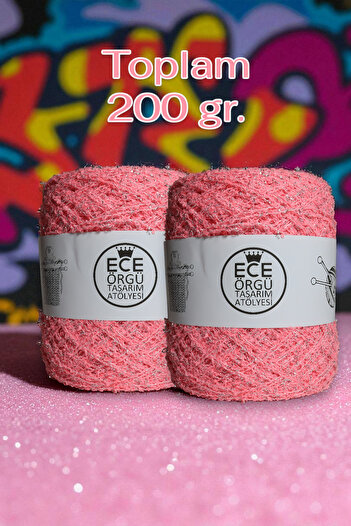 Ece Örgü Tasarım Atölyesi Pamuk Şeker Rengi 2 Kat Italyan Buklet Arasına Gümüş Sim Karışımı Yazlık Örgü Ipi (200 GR.)