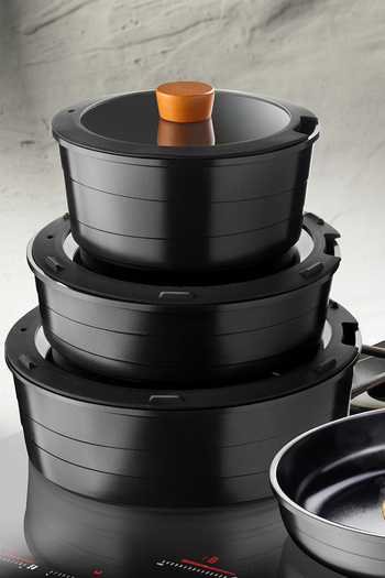 NEOFLAM Midas Black 11-Piece Detachable Safety Handle Nesting Induction Pot Pan Set