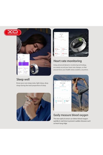 REDz Accessories XO-RS01 Smart Ring, Sleep and Oxygen Monitoring, Heart Rate Monitor, Metallic, Black