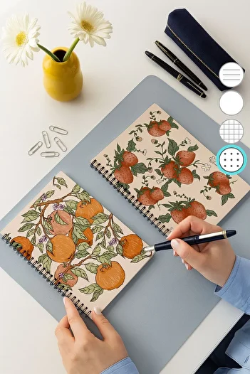 Eldesen Tasarım Set of 2 Dotted Notebooks, A5 Size 50 Sheets 100 Pages Set of 2, Fruit