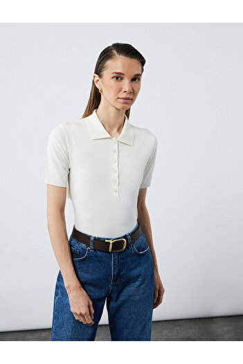 Koton Viscose Blended Short Sleeve Buttoned Knitwear Polo Neck Sweater